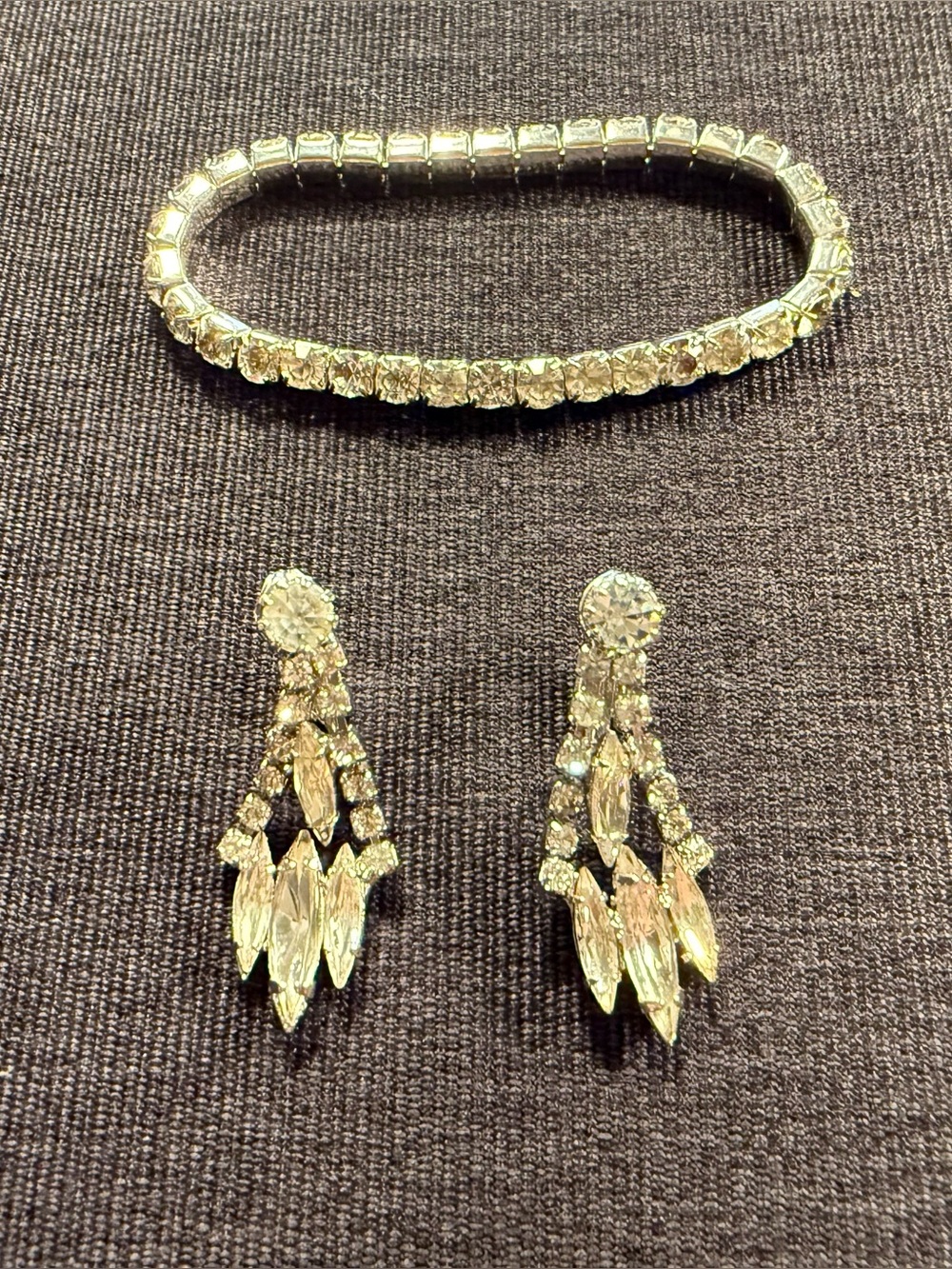 Vintage silver tone clear rhinestone set